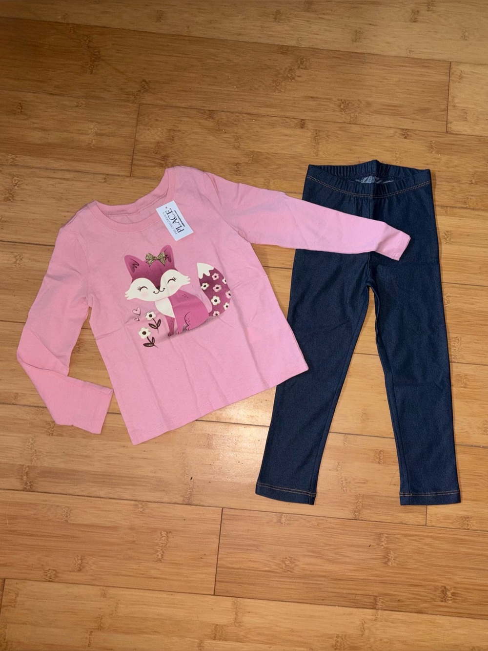 NWT Girl’s Size 5T Pink Long Sleeve Fox T-Shirt & Leggings Set Outfit